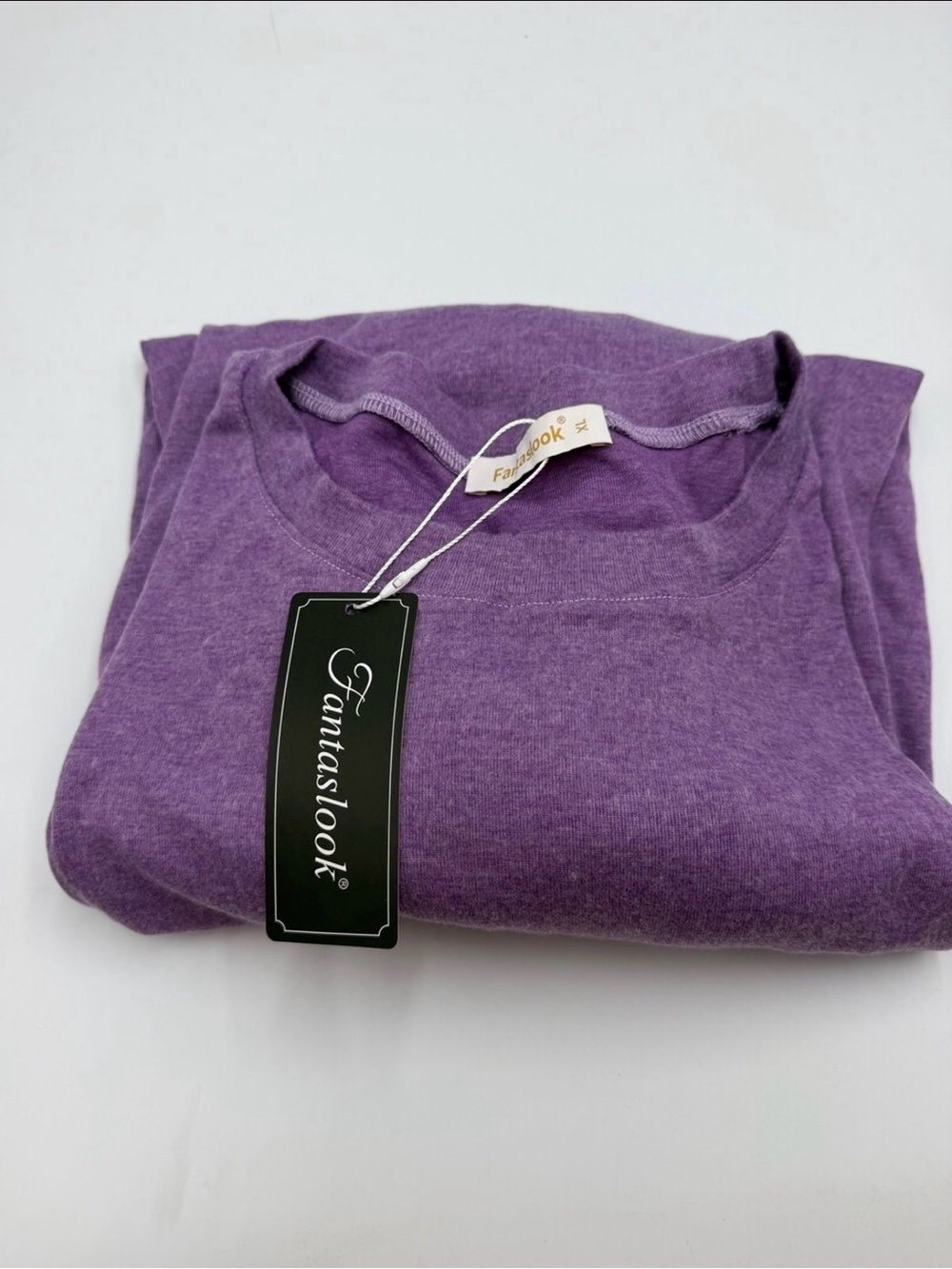 Fantaslook Women’s XL Purple Long Sleeve Blouse Puff Sleeve Crew Neck Top - Picture 6 of 6
